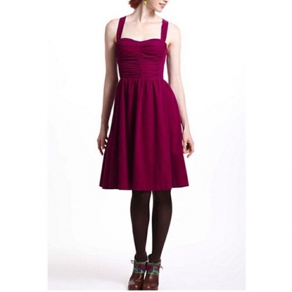 Anthropologie HD in Paris Fine Corduroy Burgundy Fuchsia Fit Flare Vintage 4